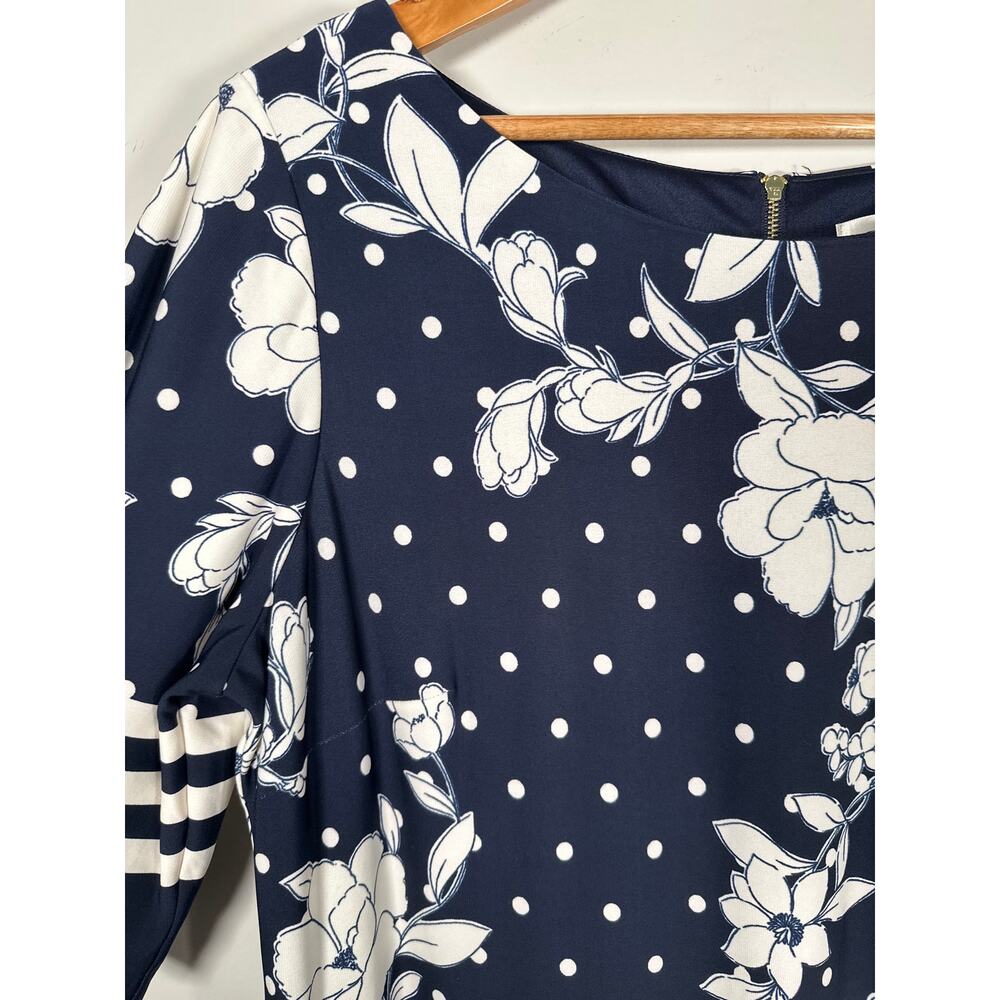 Eliza J Floral and Dot Print Shift Dress Womens Size 18 Navy White - Picture 2 of 9